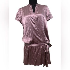 BCBGMAXAZRIA woven top long length blouse wrap dress silk purple‎ size medium